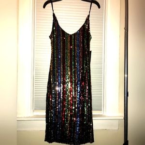 Bebe Rainbow Sequin Sheath Dress size S NWT